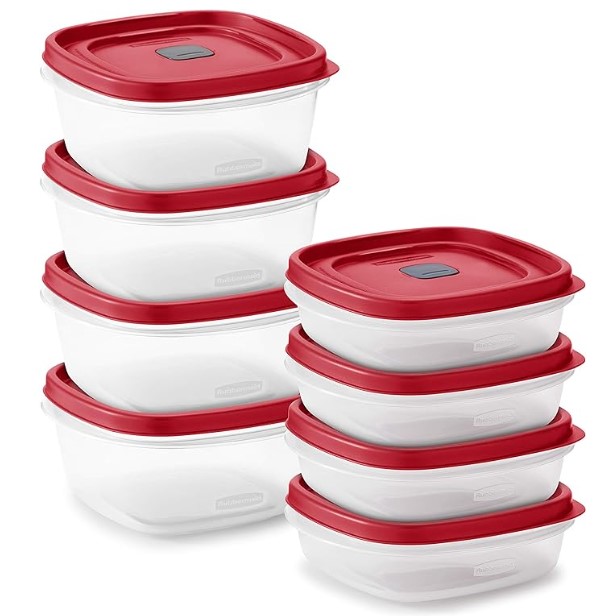 Plastic Food Storage Set, Red Vented Lids - 8 sets