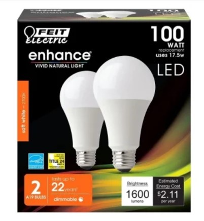 [382] LED Light Bulb, 17.5W, A21, 2700K, 2Pk
