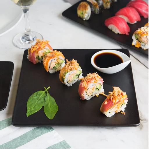 [1215] Acopa 9" Square Matte Black Stoneware Flat Plate - 6/Case