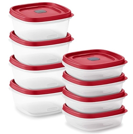 [1277] Plastic Food Storage Set, Red Vented Lids - 8 sets