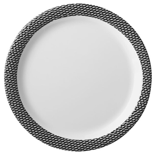 [1766] 9" Black Checkered Plastic Salad Plate - 48 ct