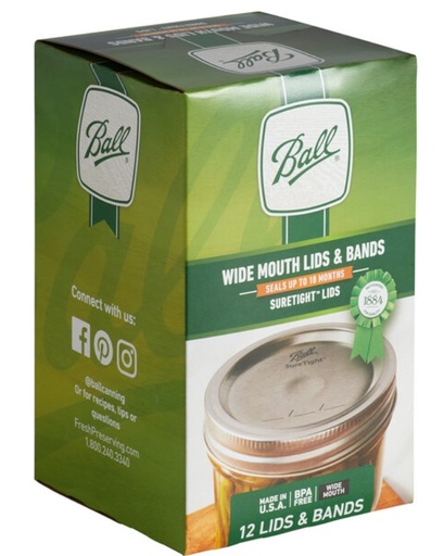 [2725] 12 pack - Canning Jar, lids & bands, wide mouth
